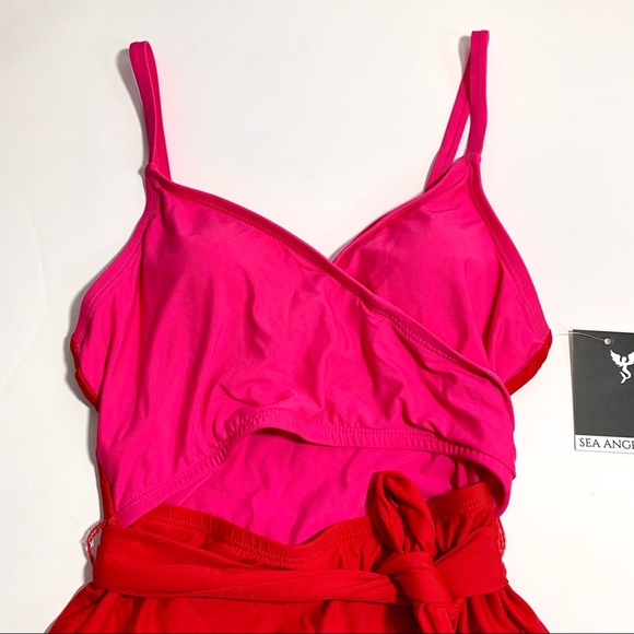 Sea Angel Women's Pink Red Front Cutout One Piece Swimsuit - Picture 6 of 15